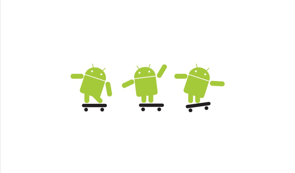 Android robots on skateboards