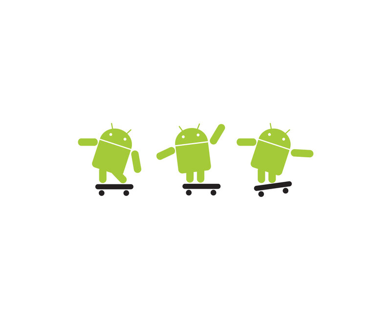 Android robots on skateboards