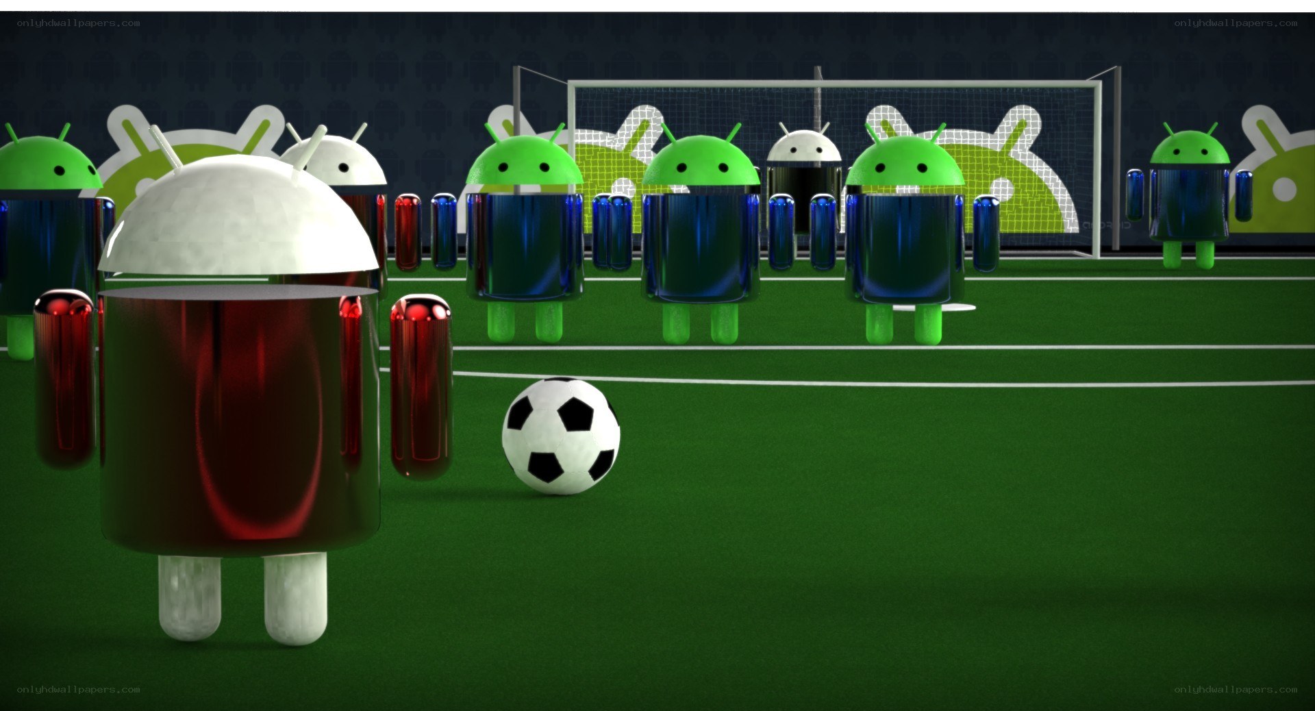 Android robots playing soccer