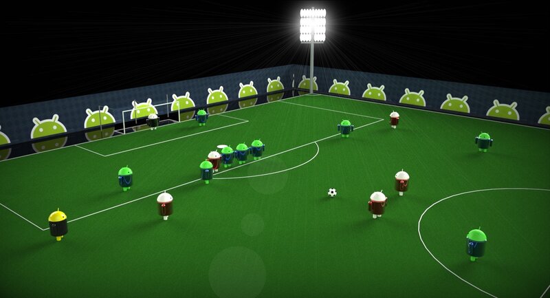 Android Robots Playing Soccer — Green