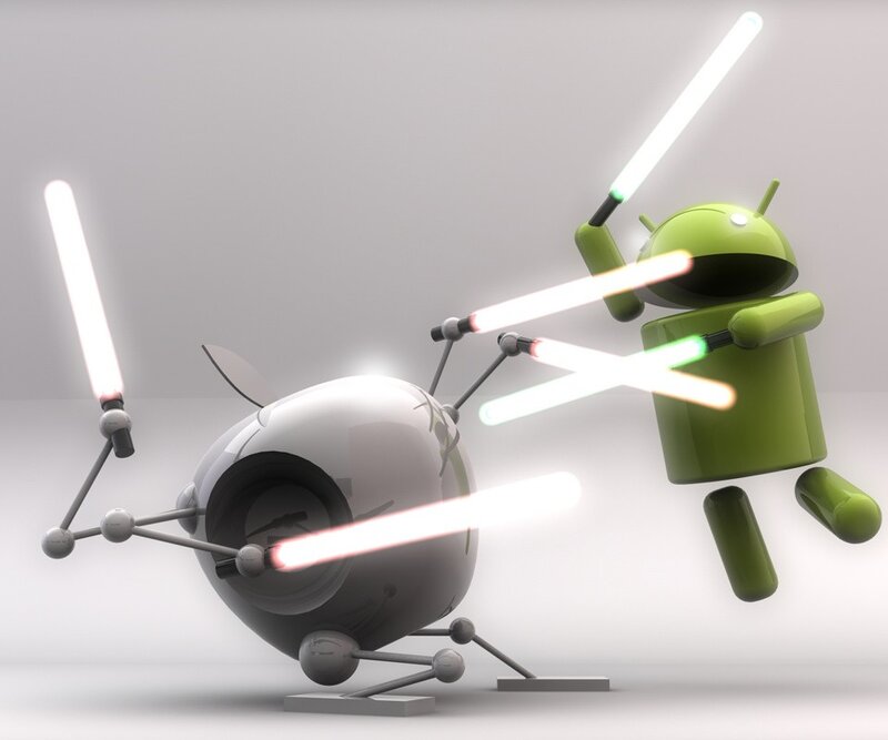 Android vs Apple robot battle