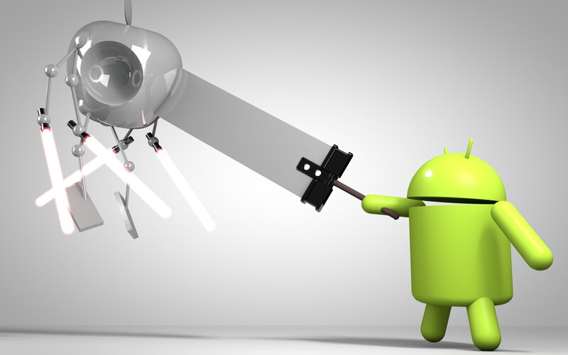 Android vs Apple robot battle