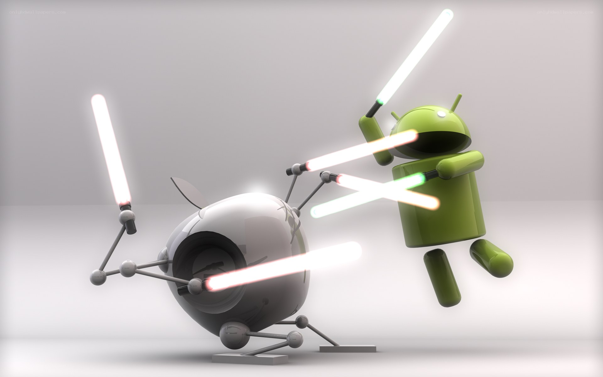 Android vs Apple robot duel