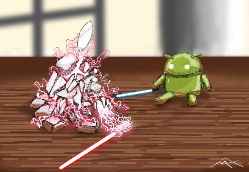 Android vs. robot battle