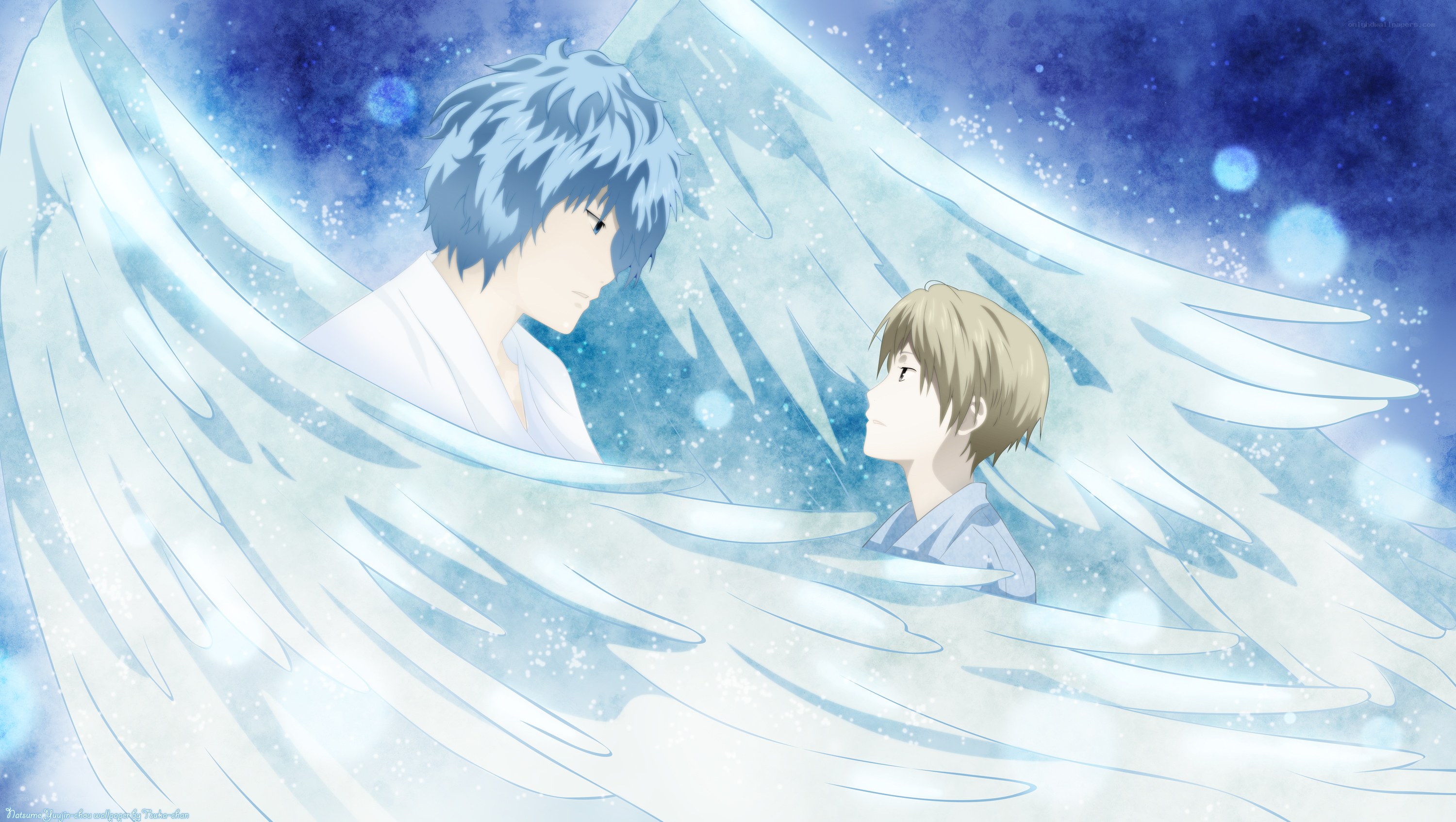 Angel and boy under wings