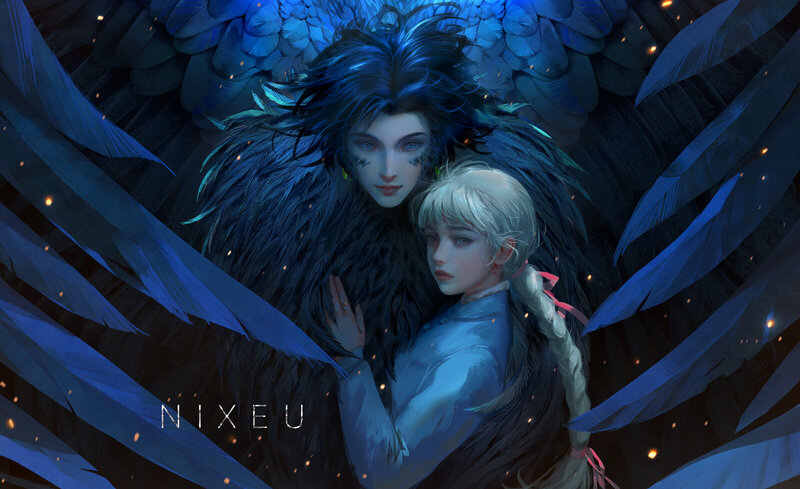 Angel and Child — Blue