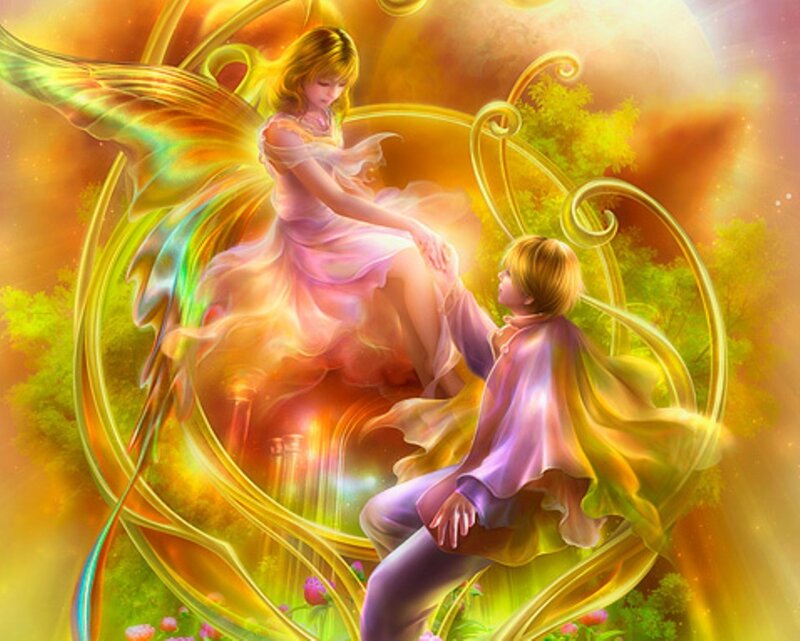 angel and child in golden light