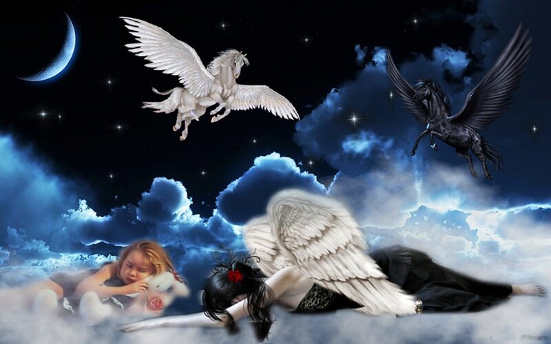 Angel and Child on Clouds