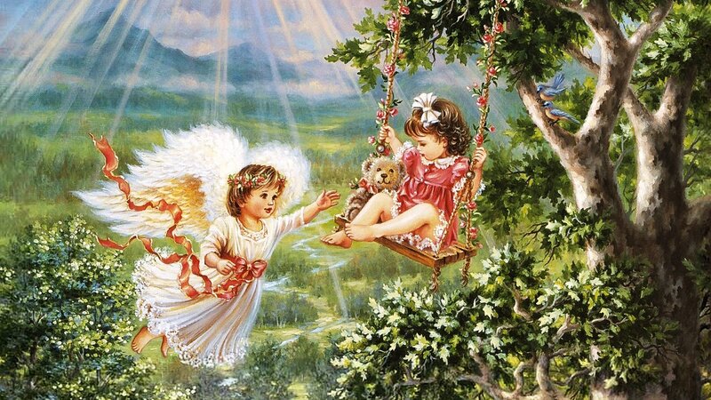 Angel and Child on Swing