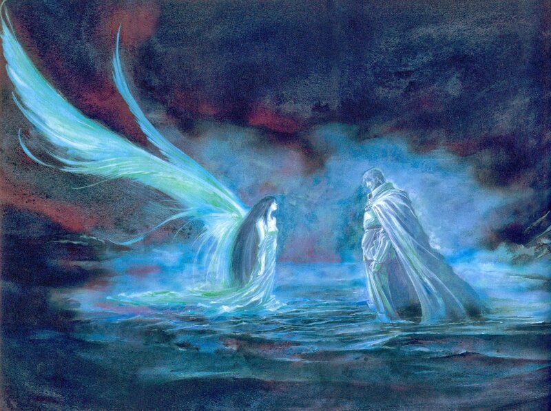 Angel and Cloaked Figure — Blue