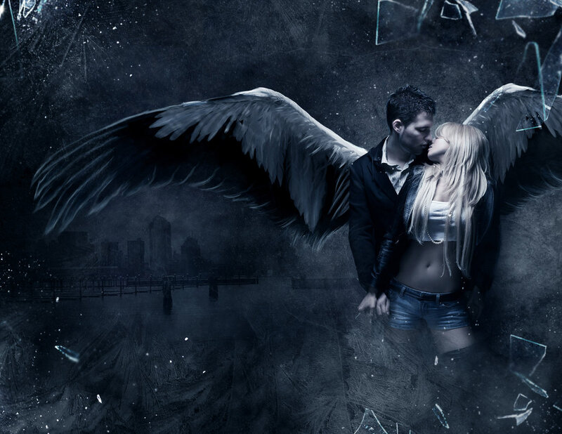 Angel and Couple Kissing