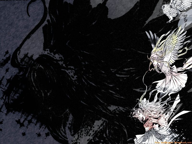 Angel and dark figure confrontation