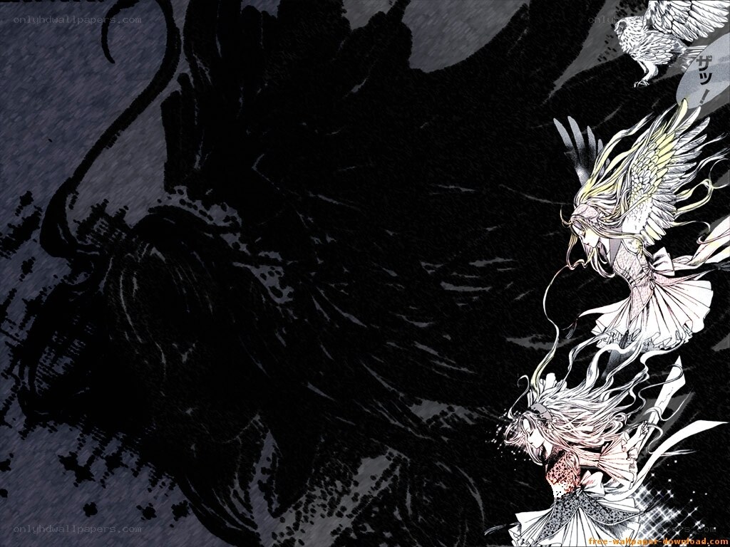 Angel and dark figure confrontation