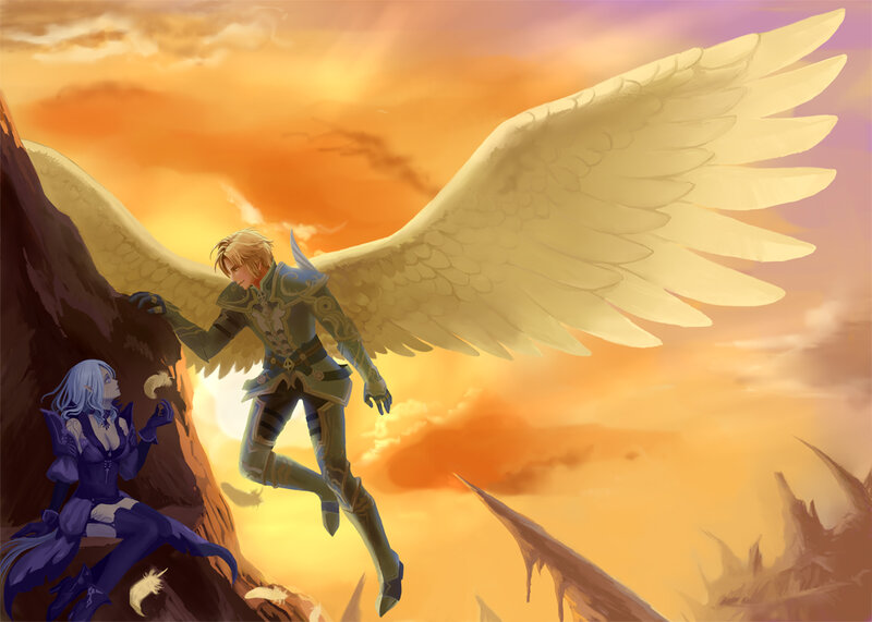 angel and demon at sunset
