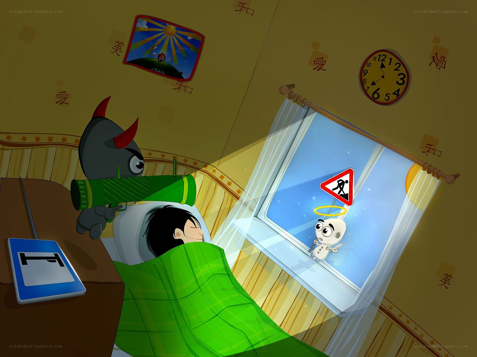 Angel and demon at the window