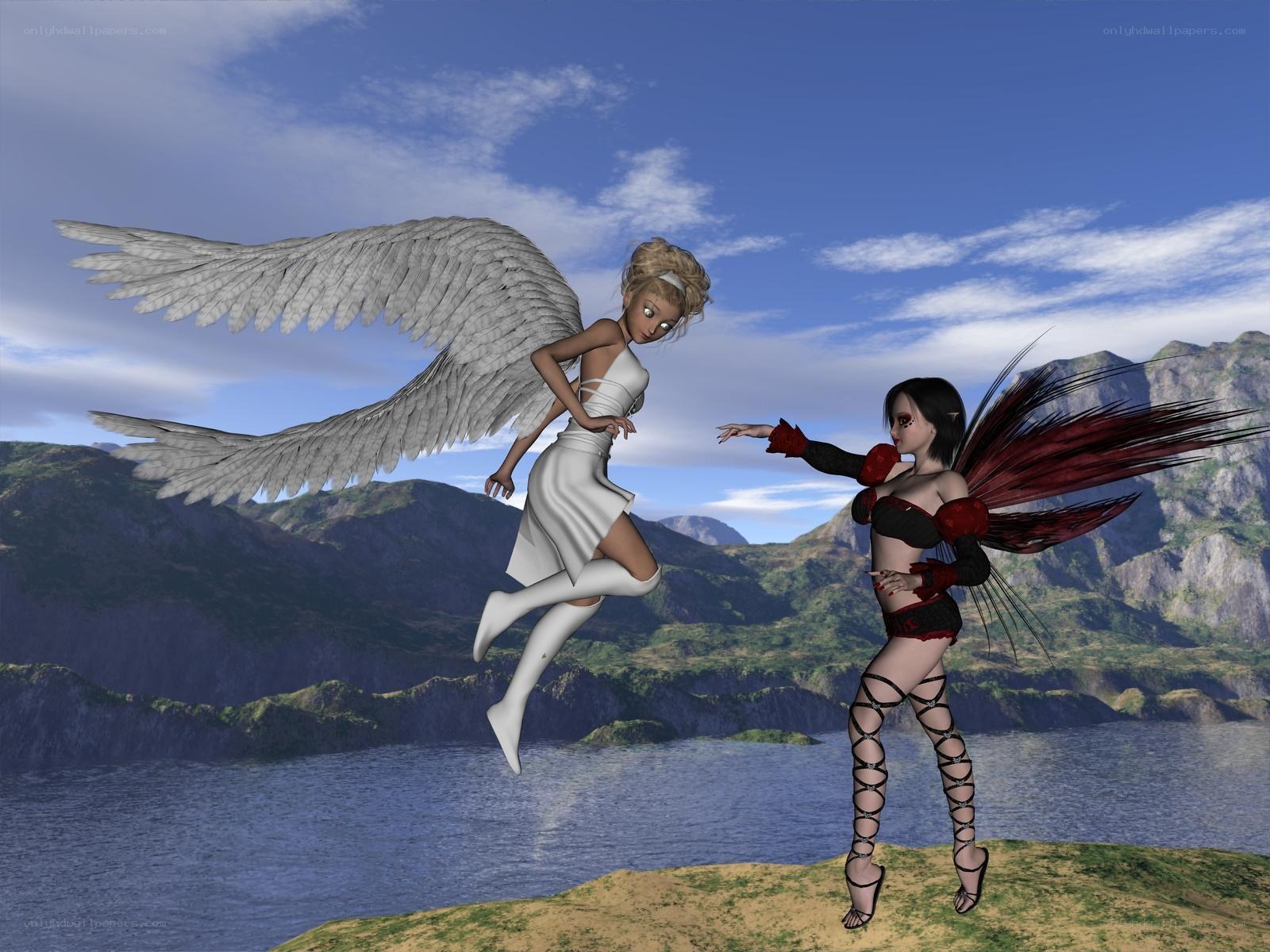 Angel and demon confrontation