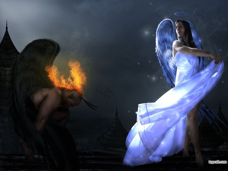 Angel and Demon Confrontation — Blue