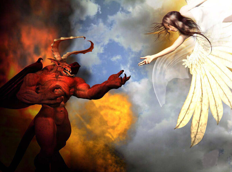 Angel and Demon Confrontation — Red