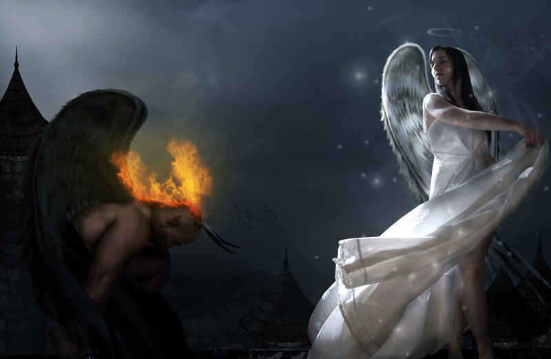 Angel and Demon Confrontation — White