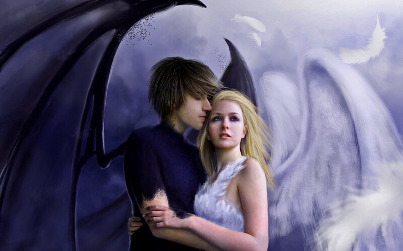 Angel and Demon Couple — Purple, Dramatic, Digital Art