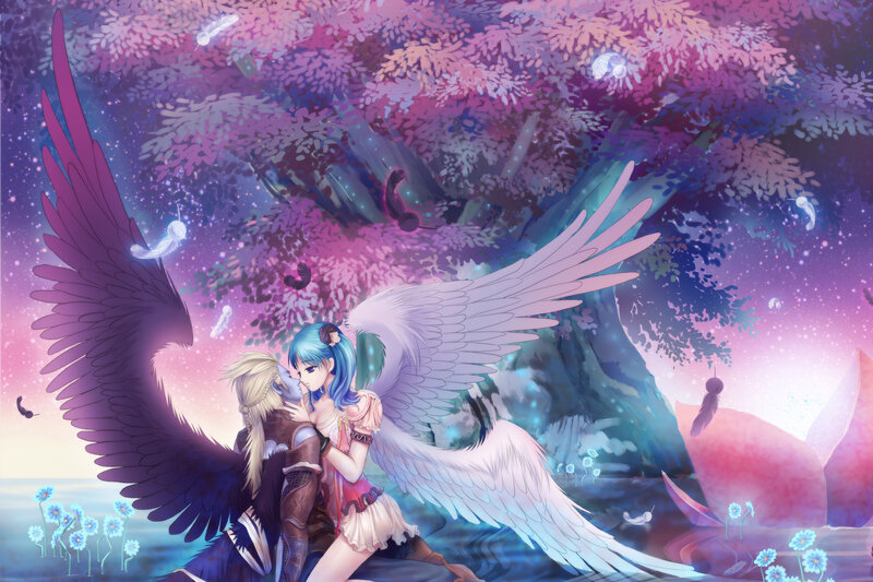 Angel and Demon Couple — Purple, Romantic