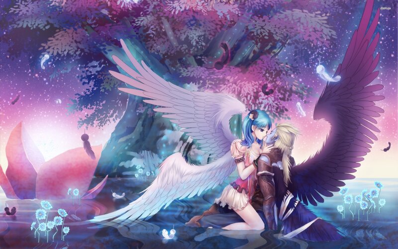 Angel and Demon Couple — Purple, Serene, Night