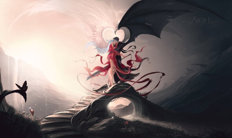 Angel and Demon Couple — Red, Dramatic, Sunrise