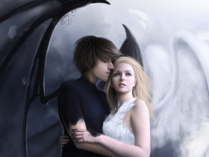Angel and Demon Couple — White, Dramatic, Digital Art