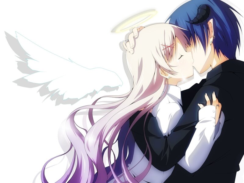 Angel and Demon Couple — White, Romantic, Anime