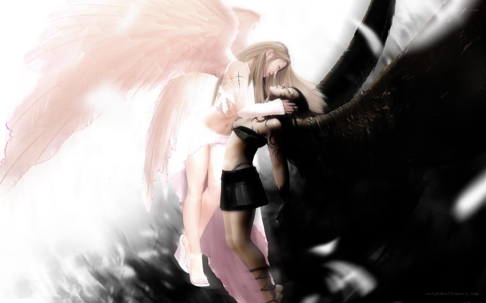 angel and demon embrace