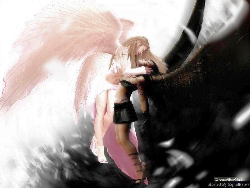 angel and demon embrace