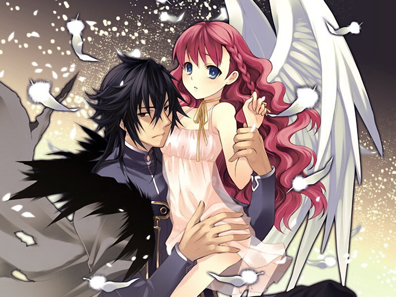 Angel and demon embrace