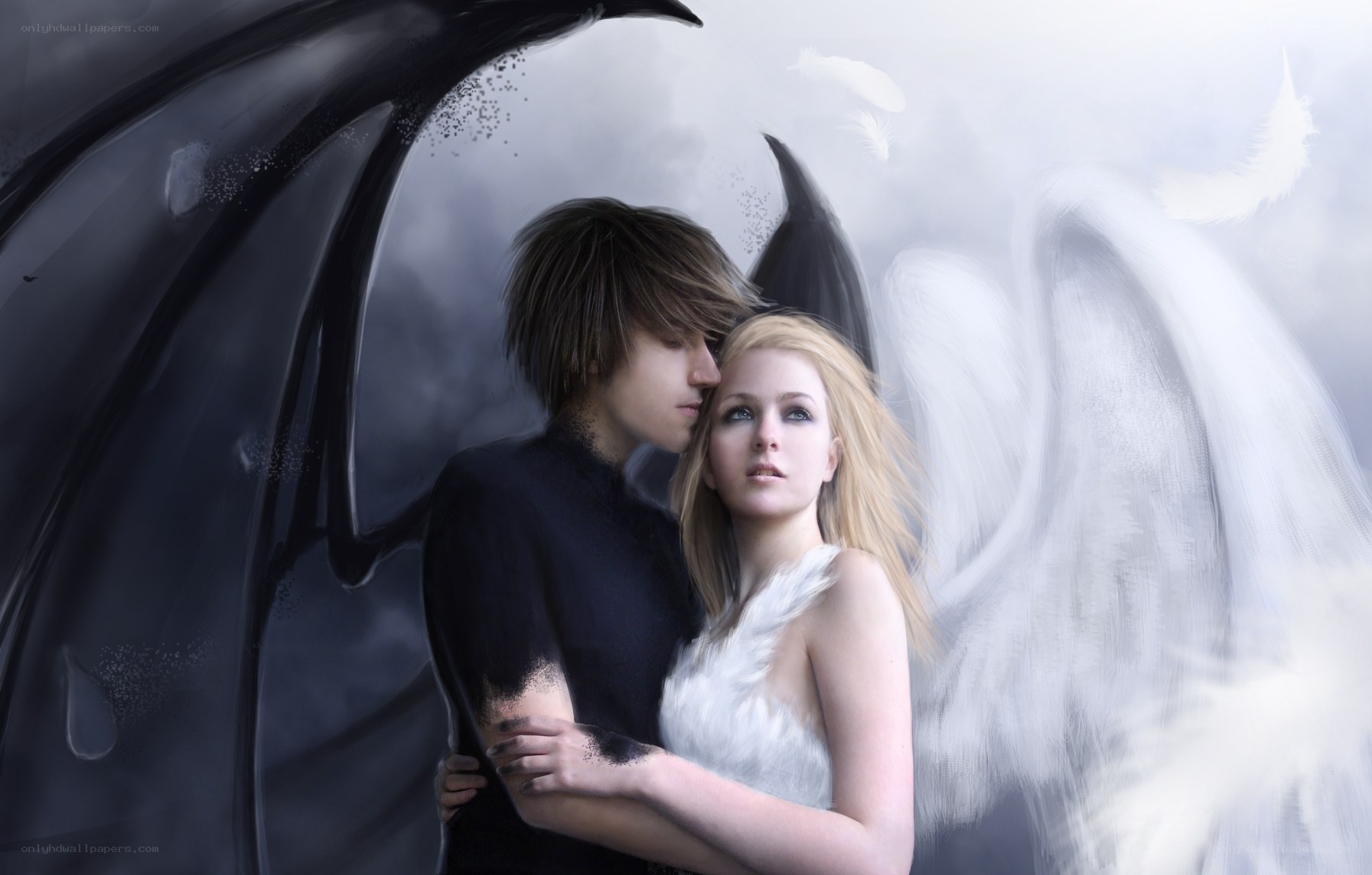 angel and demon embrace