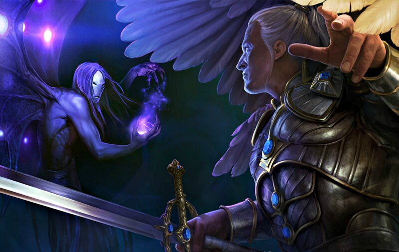 Angel and Demon Facing Off