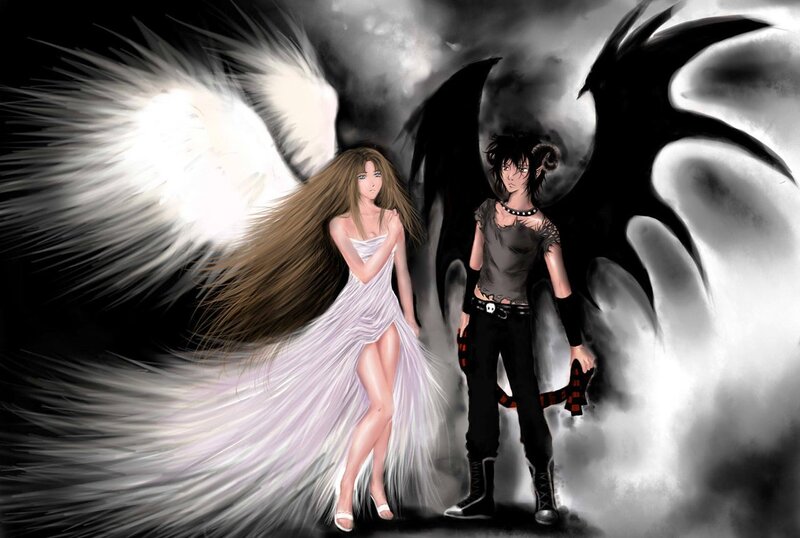 Angel and Demon Figures — Black, Dramatic