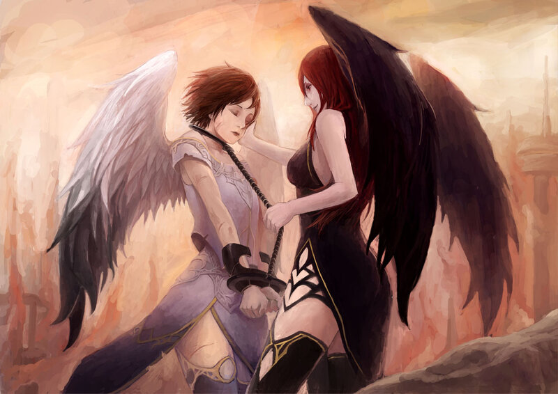Angel and Demon Figures — Orange