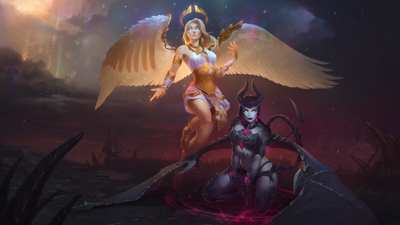 Angel and Demon Figures — Purple, Dramatic, Night