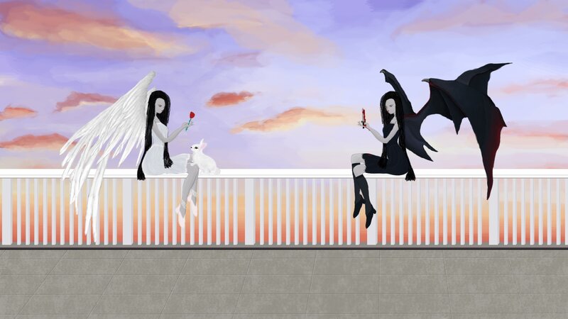 Angel and Demon Figures — Purple, Dramatic, Sunset