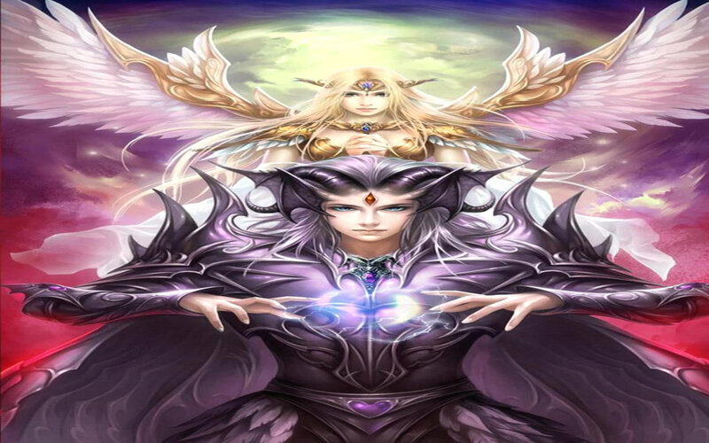 Angel and Demon Figures — Purple, Dramatic