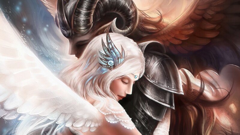 Angel and Demon Figures — White, Dramatic