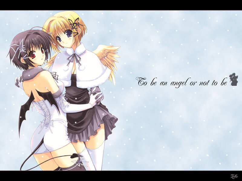 Angel and demon girls in snow