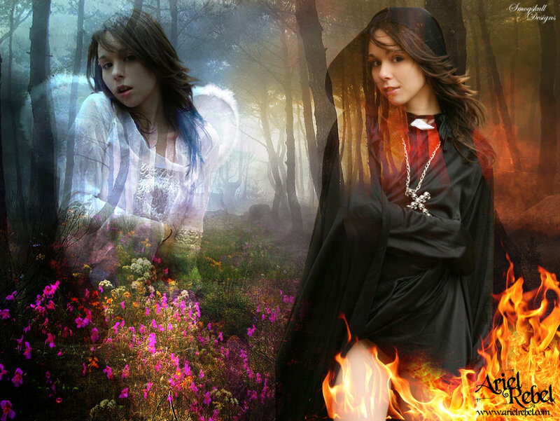 Angel and demon in forest