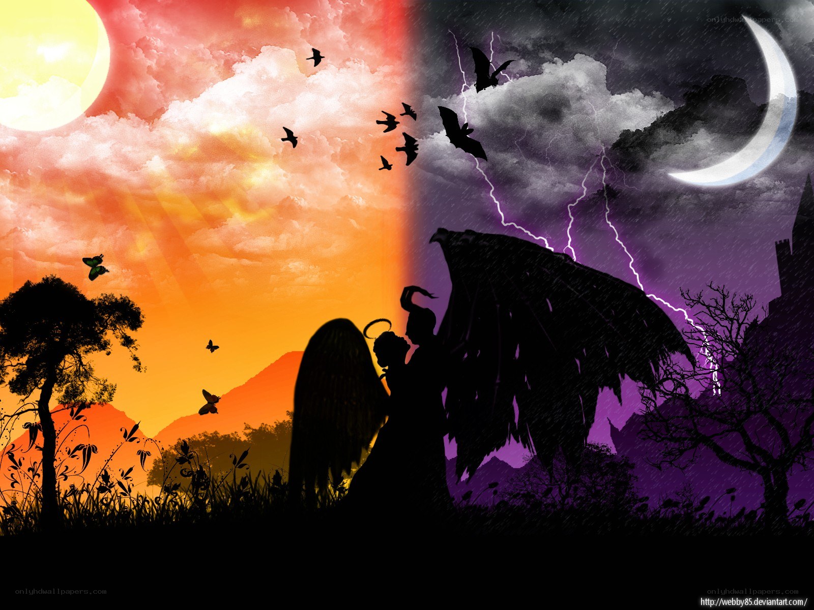 angel and demon silhouette