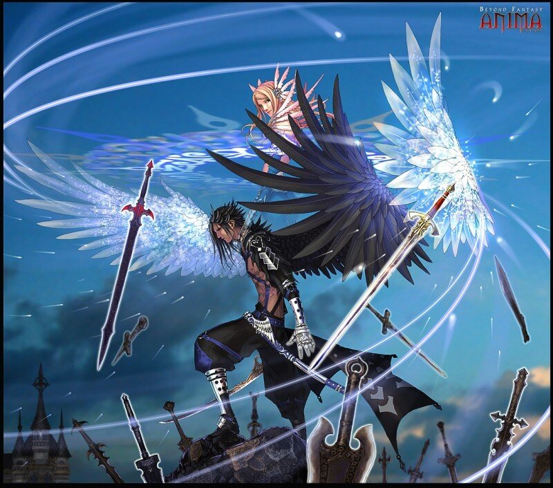 Angel and demon warriors in battle