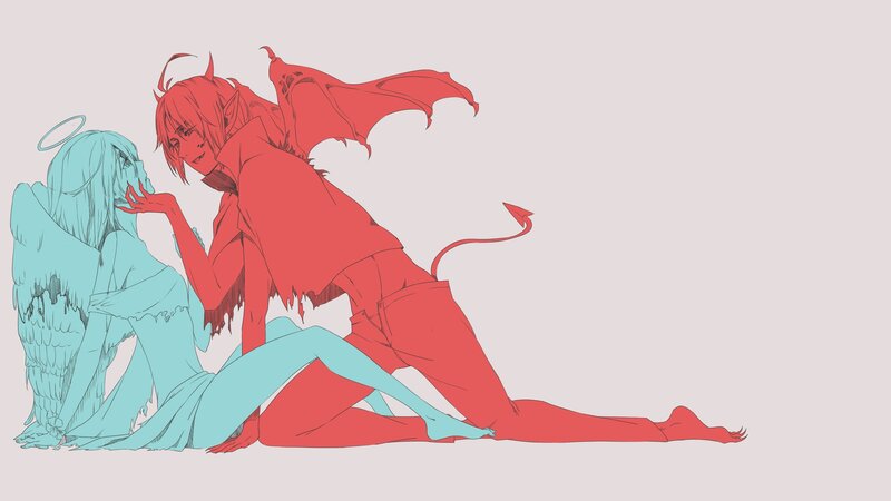 angel and devil embrace