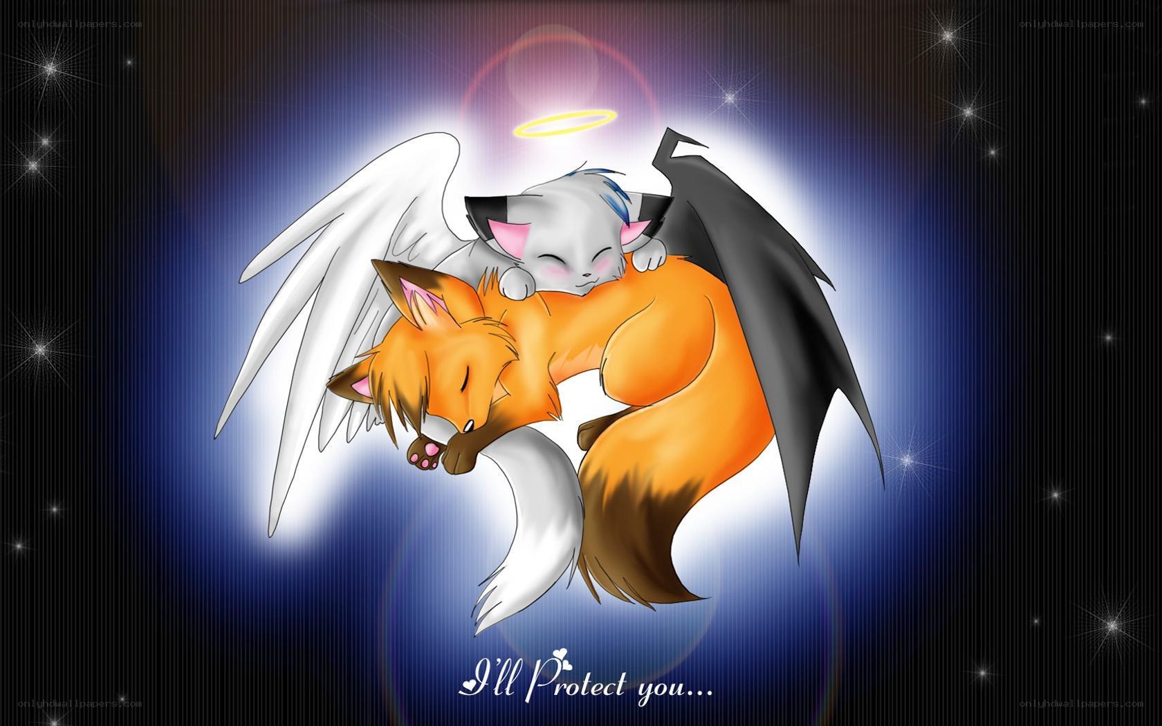 angel and devil foxes sleeping