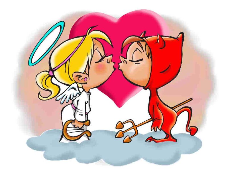 Angel and Devil Kissing