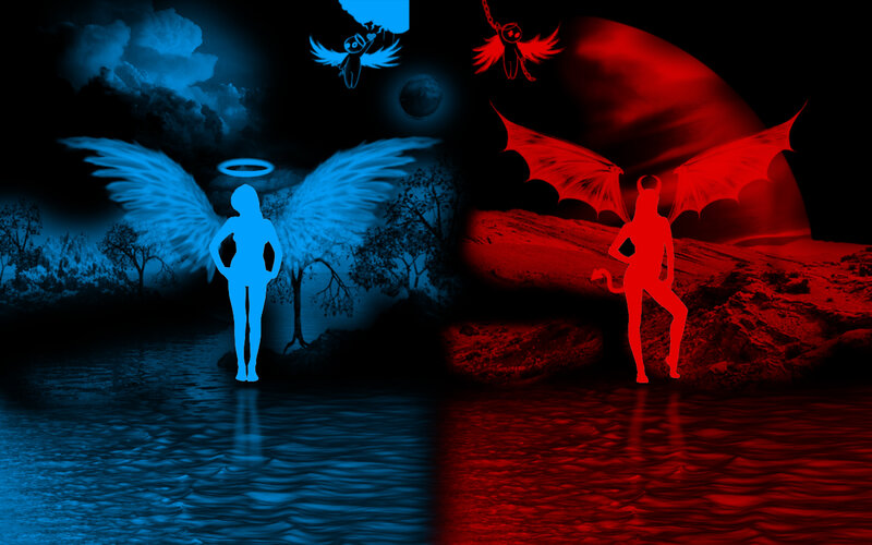 Angel and Devil Silhouettes — Blue