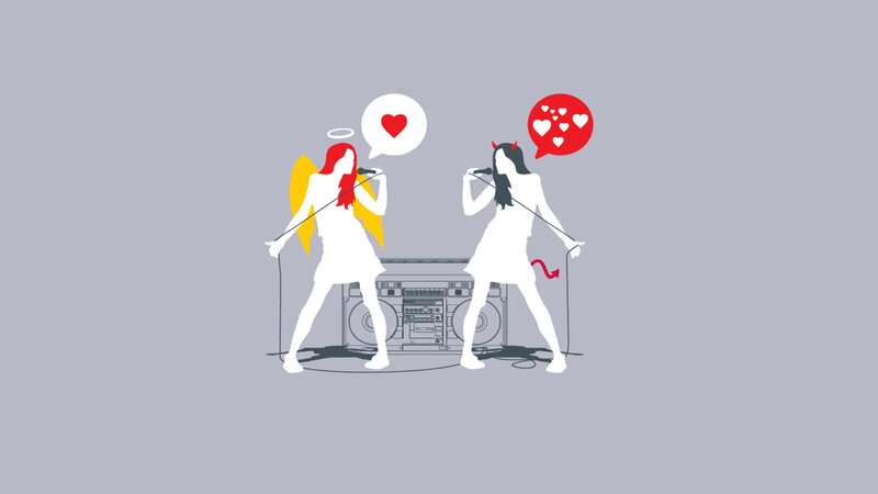 Angel and devil singing together