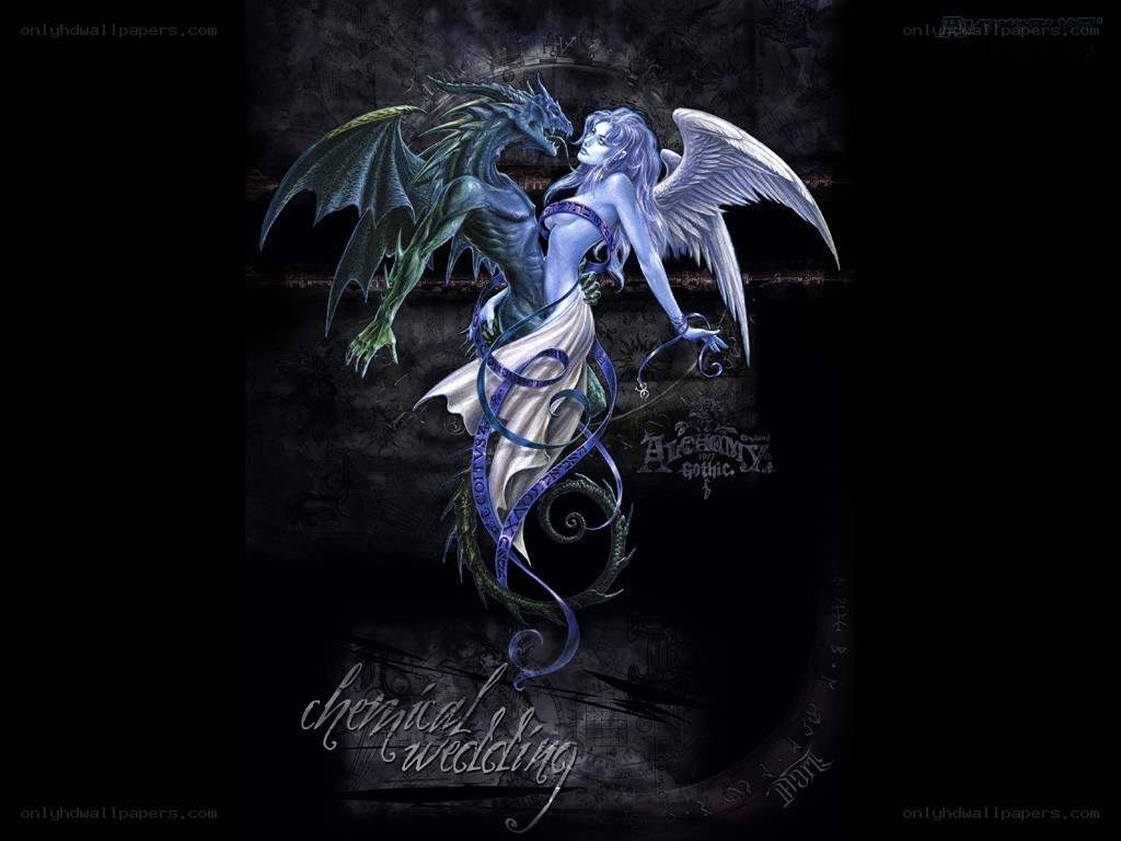 angel and dragon embrace